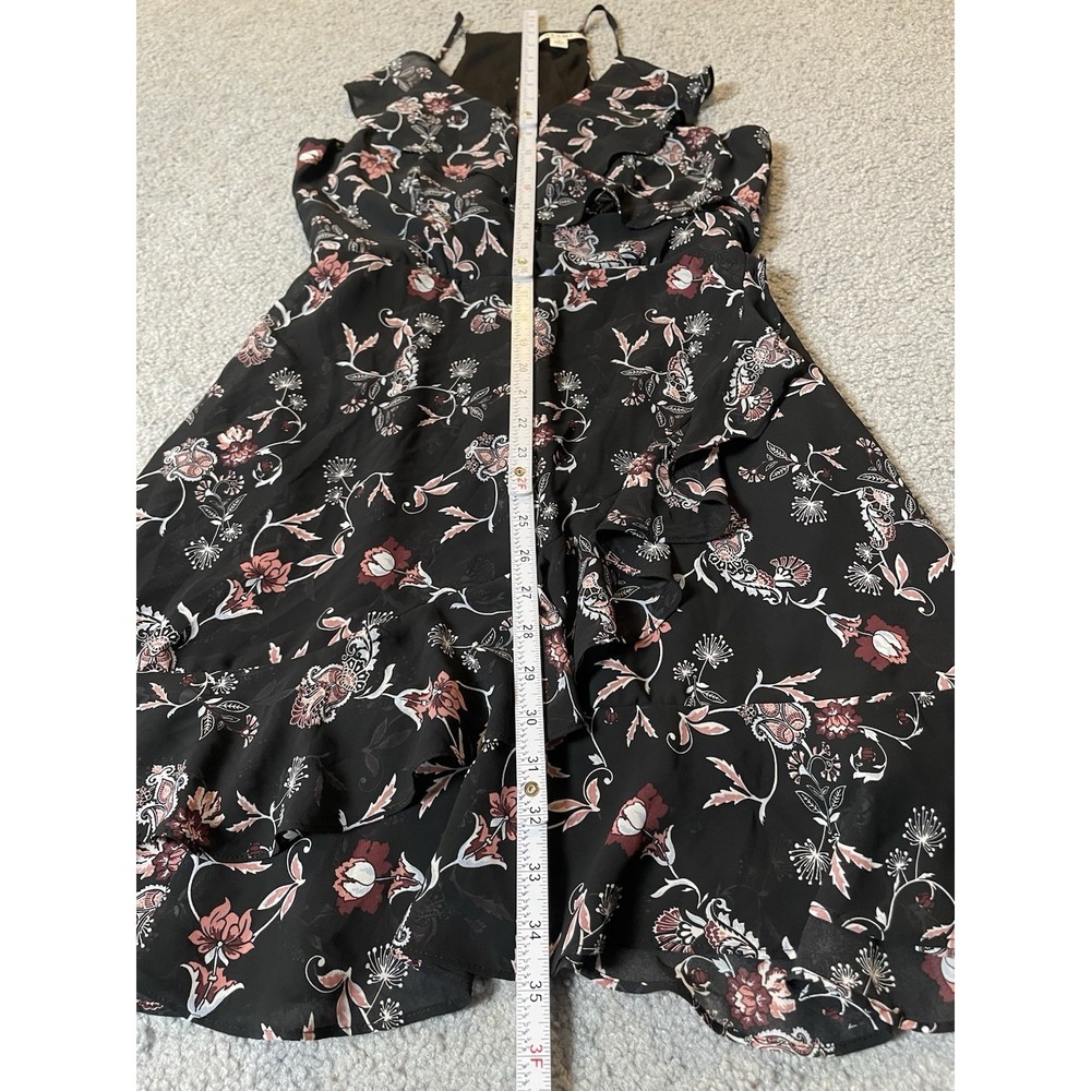 Francesca's Mi Ami Faux Wrap Dress Sz S Black Pink Floral Ruffles City Clubwear - Picture 7 of 14